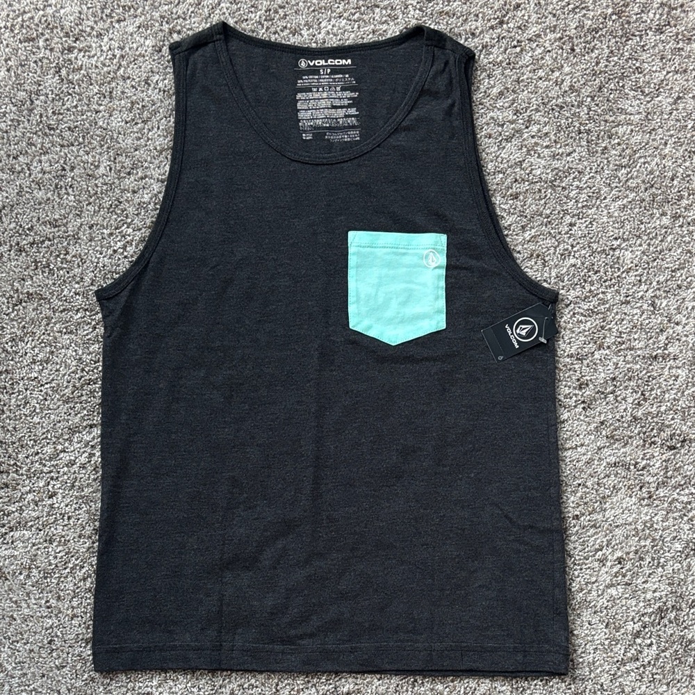 NWT Volcom Men's Charcoal Tank Top with Mint Pocket